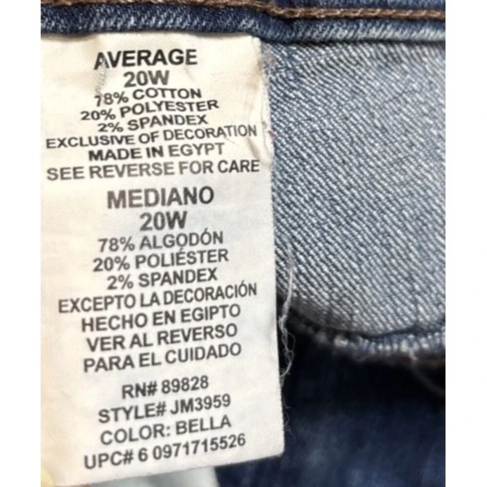 JMS Just My Size Stretch Denim Jeans Pants Woman 20W Straight Waist 37
